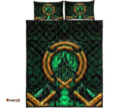 Maori New Zealand Quilt Bed Set Manaia Green Duvet Cover And Pillow Case