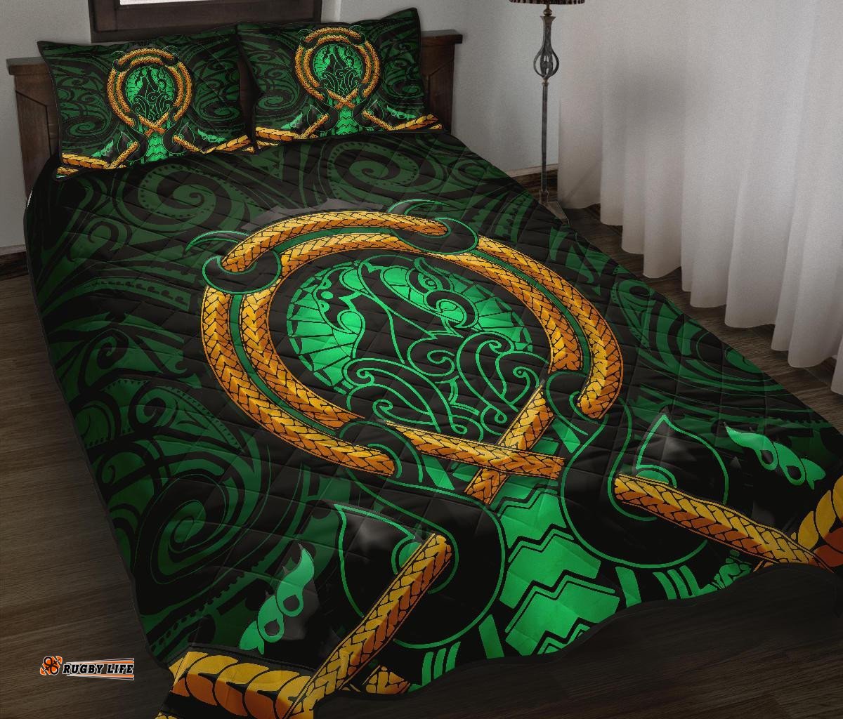 Maori New Zealand Quilt Bed Set Manaia Green Duvet Cover And Pillow Case
