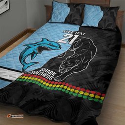 NRL Panthers Shark Mascot Custom Quilt Bed Set Cracked Metal Style