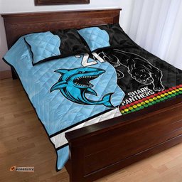 NRL Panthers Shark Mascot Custom Quilt Bed Set Cracked Metal Style