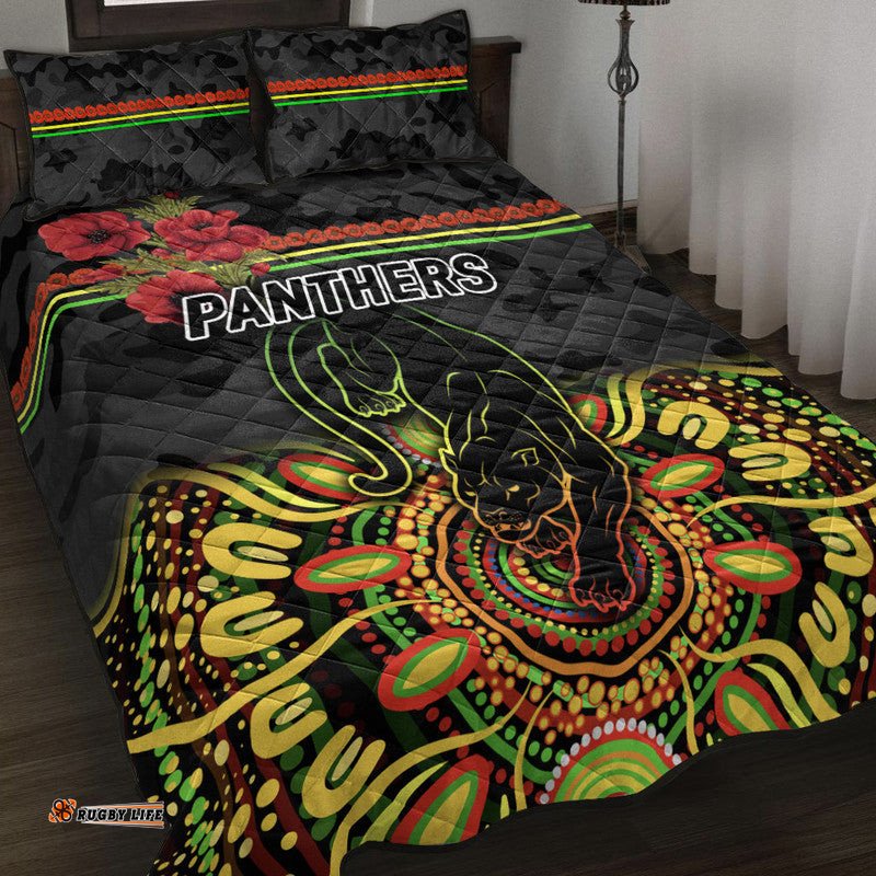 Penrith Panthers ANZAC Quilt Bed Set Indigenous Vibes Black