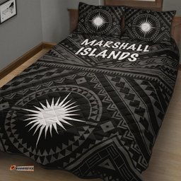 Marshall Quilt Bed Set Marshall Seal With Polynesian Tattoo Style Black 05