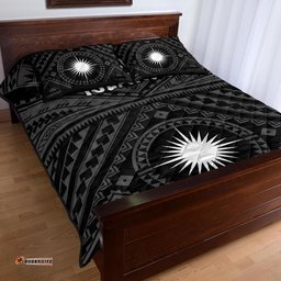 Marshall Quilt Bed Set Marshall Seal With Polynesian Tattoo Style Black 05