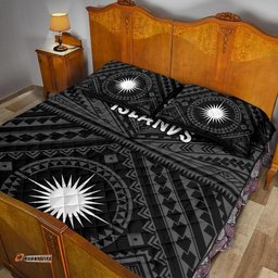 Marshall Quilt Bed Set Marshall Seal With Polynesian Tattoo Style Black 05