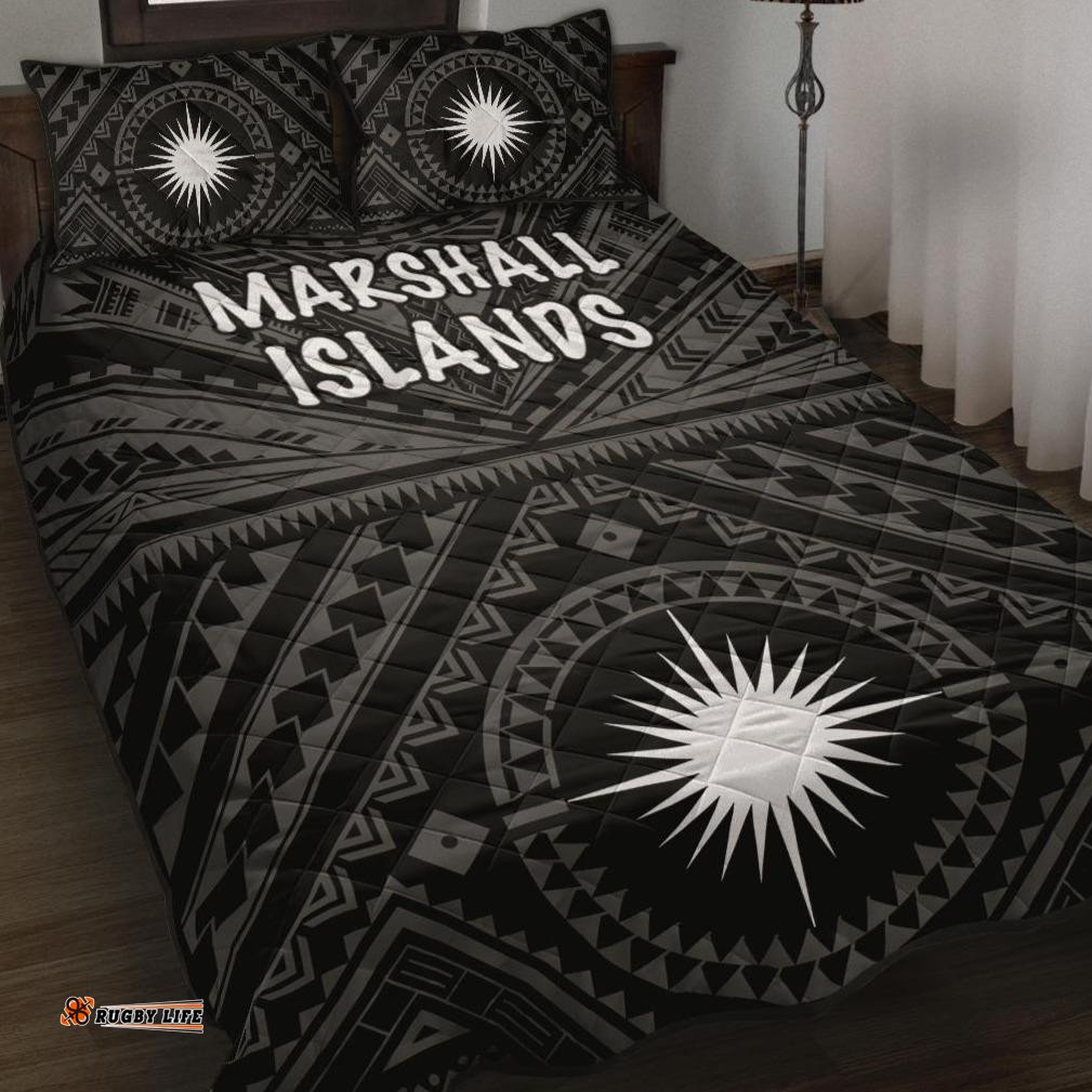 Marshall Quilt Bed Set Marshall Seal With Polynesian Tattoo Style Black 05