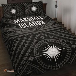 Marshall Quilt Bed Set Marshall Seal With Polynesian Tattoo Style Black 05