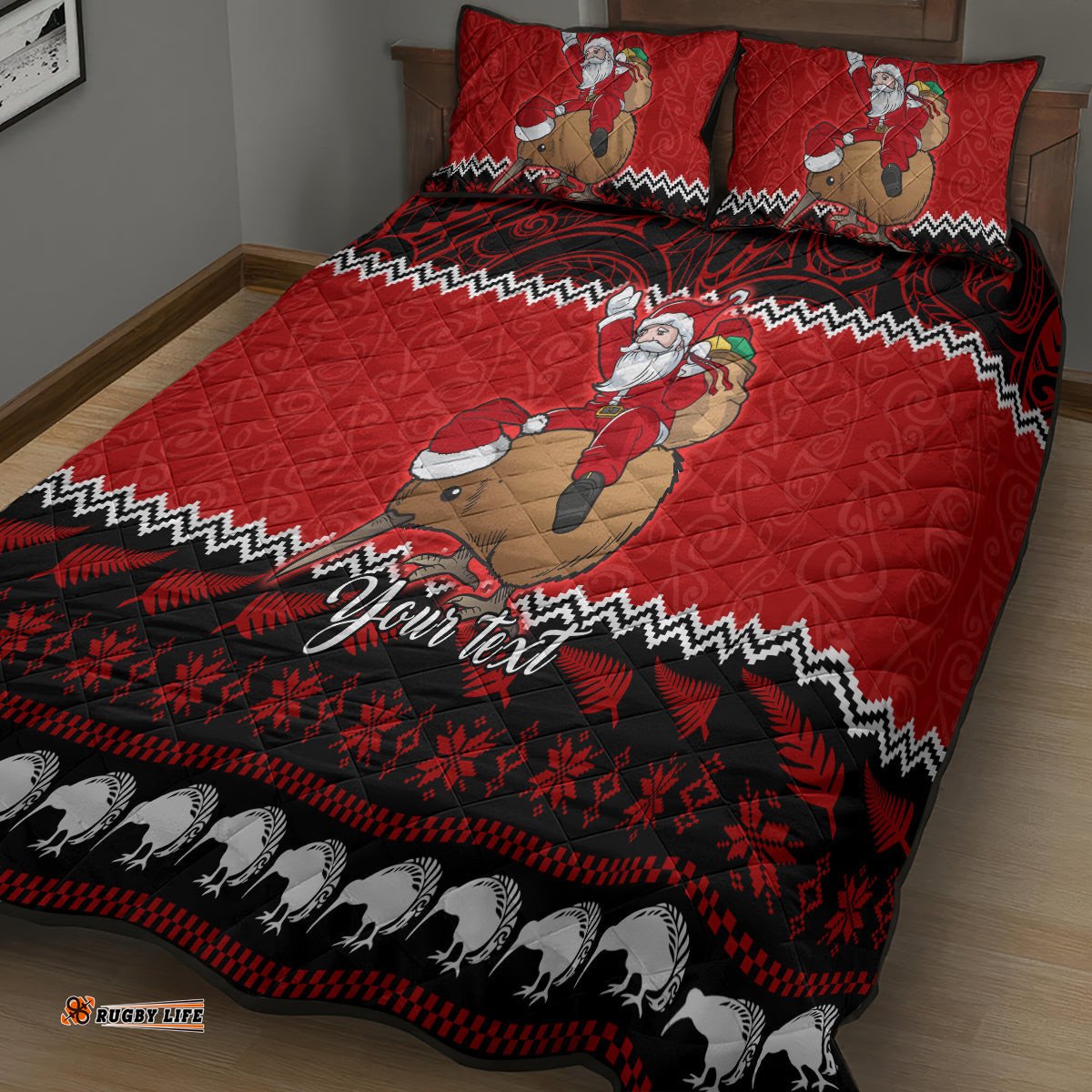 Personalised New Zealand Christmas Quilt Bed Set Kiwi Santa Claus Maori Meri Kirihimete