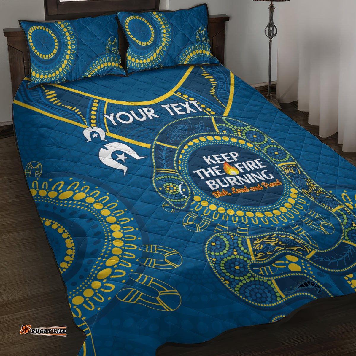 Custom NRL Eels NAIDOC Week Quilt Bed Set Keep The Fire Burning Indigenous Art