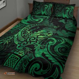 New Zealand Tuatara Quilt Bed Set Aotearoa Maori Clematis Flowers Green