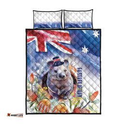Wombat Australia Day Quilt Bed Set Happy 26 January Banksia Watercolor