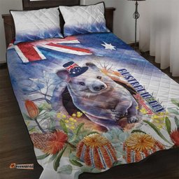 Wombat Australia Day Quilt Bed Set Happy 26 January Banksia Watercolor