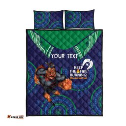 Custom NRL Warriors NAIDOC Week Quilt Bed Set Keep The Fire Burning Indigenous Art