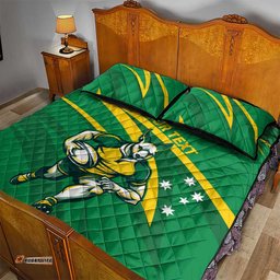 Personalised Australia Rugby Champion Quilt Bed Set Wallabies Mascot with Sporty Style