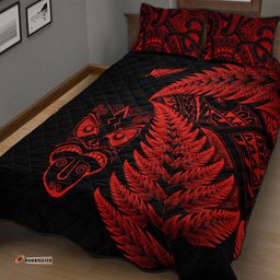 New Zealand Haka Rugby Maori Quilt Bed Set Silver Fern Vibes Red
