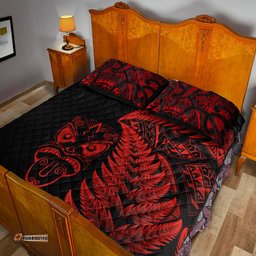 New Zealand Haka Rugby Maori Quilt Bed Set Silver Fern Vibes Red