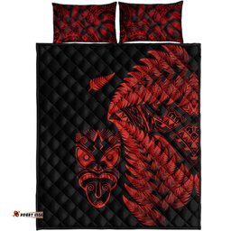 New Zealand Haka Rugby Maori Quilt Bed Set Silver Fern Vibes Red