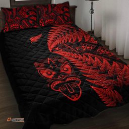 New Zealand Haka Rugby Maori Quilt Bed Set Silver Fern Vibes Red