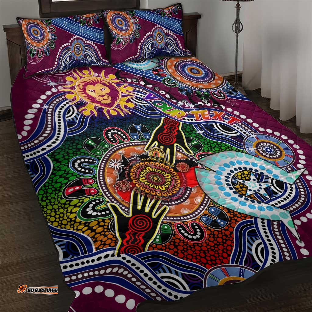Custom NAIDOC Week 2024 Brisbane Lions Quilt Bed Set Australia Aboriginal Dot Painting