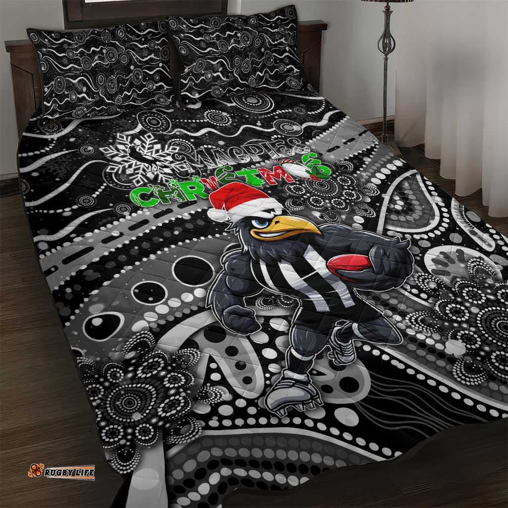 Merry Christmas AFL Collingwood Magpies Quilt Bed Set Aboriginal Santa Football Mascot