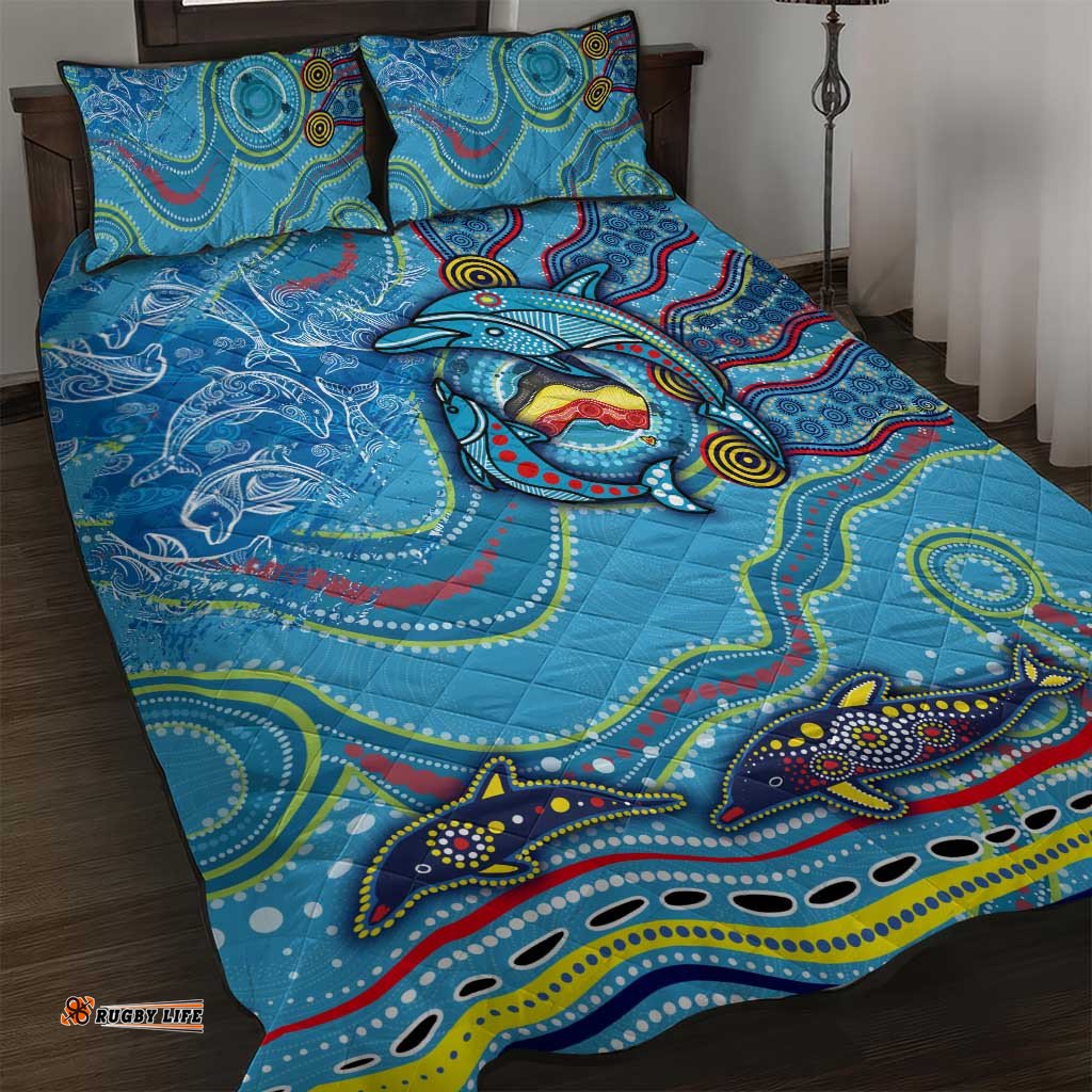 Dolphins Aboriginal Art Map Flag Australia Quilt Bed Set