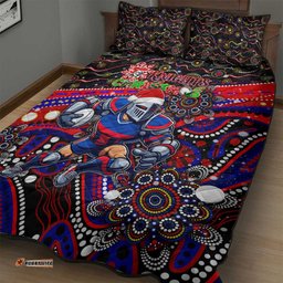 Merry Christmas Newcastle Knights Quilt Bed Set Aboriginal Santa Rugby Mascot Novocastrians