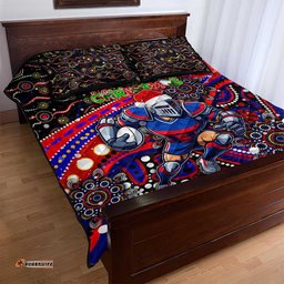 Merry Christmas Newcastle Knights Quilt Bed Set Aboriginal Santa Rugby Mascot Novocastrians