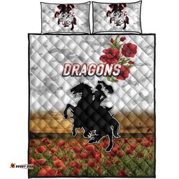 St. George Illawarra Dragons ANZAC Quilt Bed Set Poppy Flowers Vibes White