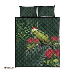 Meri Kirihimete Kakapo Quilt Bed Set Green Silver Fern Christmas Vibe