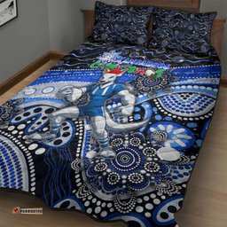 Merry Christmas AFL Kangaroos Quilt Bed Set Aboriginal Santa Football Mascot
