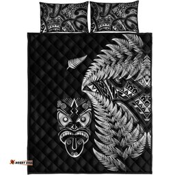 New Zealand Haka Rugby Maori Quilt Bed Set Silver Fern Vibes Black