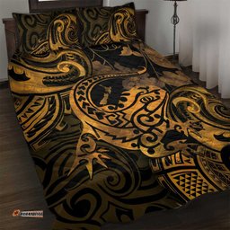 New Zealand Tuatara Quilt Bed Set Aotearoa Maori Clematis Flowers Gold