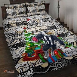 Magpies Football Merry Christmas Quilt Bed Set Indigenous Australian Art