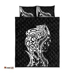 New Zealand Eel Quilt Bed Set Tuna Aotearoa Maori Patten Black