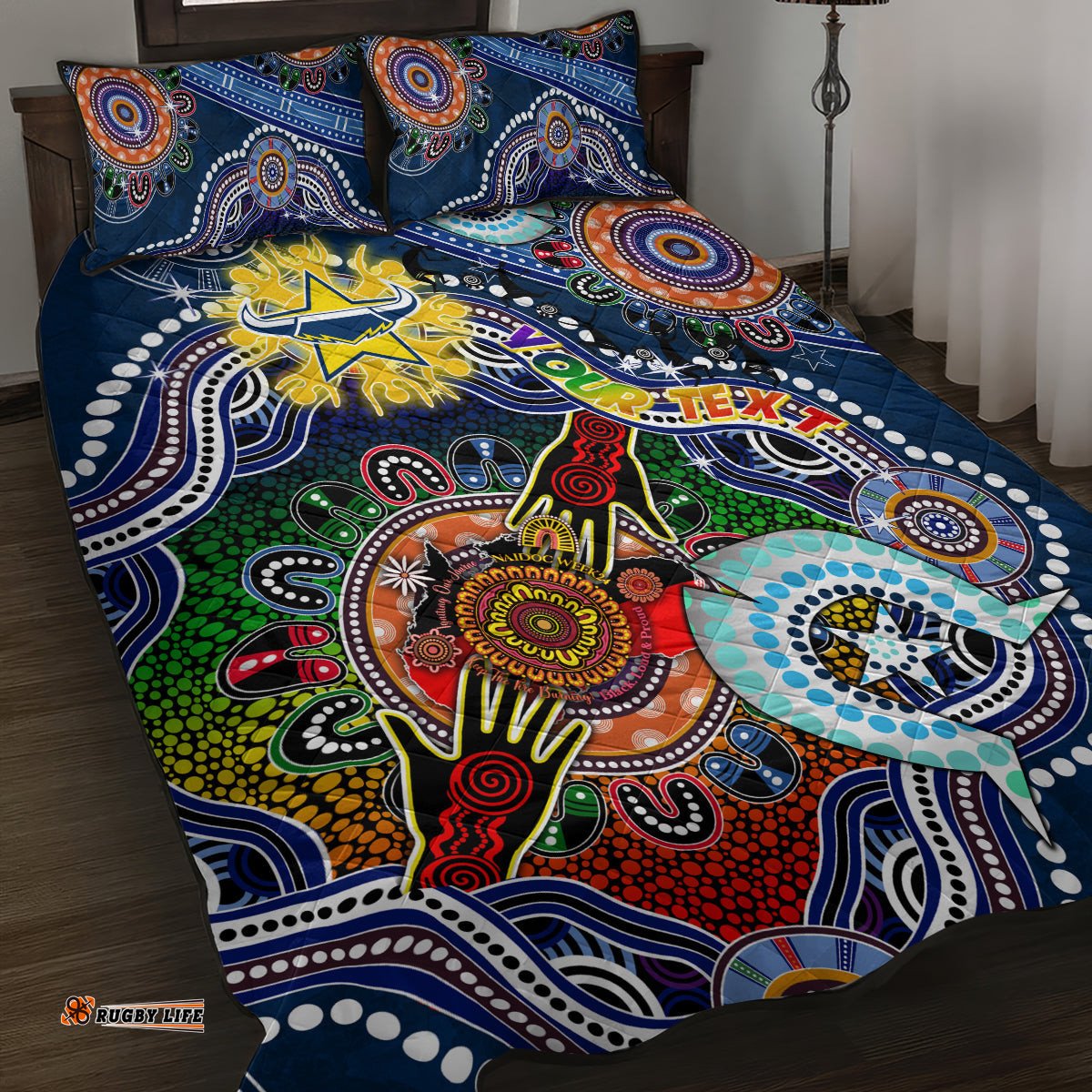 Personalised Cowboys NAIDOC Week 2024 Quilt Bed Set Australia Aboriginal Dot Painting
