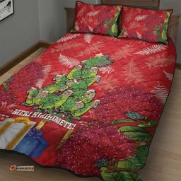 Kakapo New Zealand Christmas Quilt Bed Set Meri Kirihimete Pohutukawa Red Color