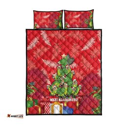 Kakapo New Zealand Christmas Quilt Bed Set Meri Kirihimete Pohutukawa Red Color