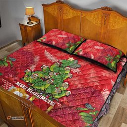 Kakapo New Zealand Christmas Quilt Bed Set Meri Kirihimete Pohutukawa Red Color