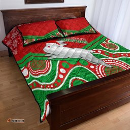 Rabbitohs Rugby Christmas Quilt Bed Set Merry Xmas Mix Aboriginal Art