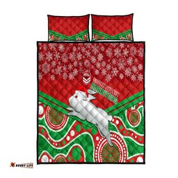 Rabbitohs Rugby Christmas Quilt Bed Set Merry Xmas Mix Aboriginal Art