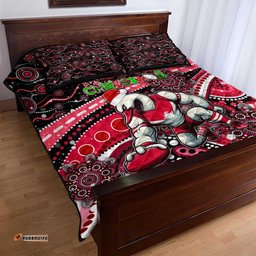 Merry Christmas AFL Swans Quilt Bed Set Aboriginal Santa Football Mascot