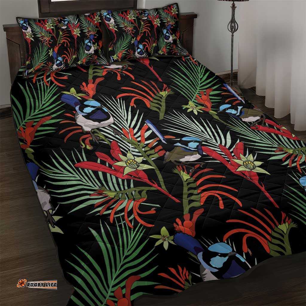 Australia Kangaroo Paw And Splendid Fairy wren Quilt Bed Set Sameless Style