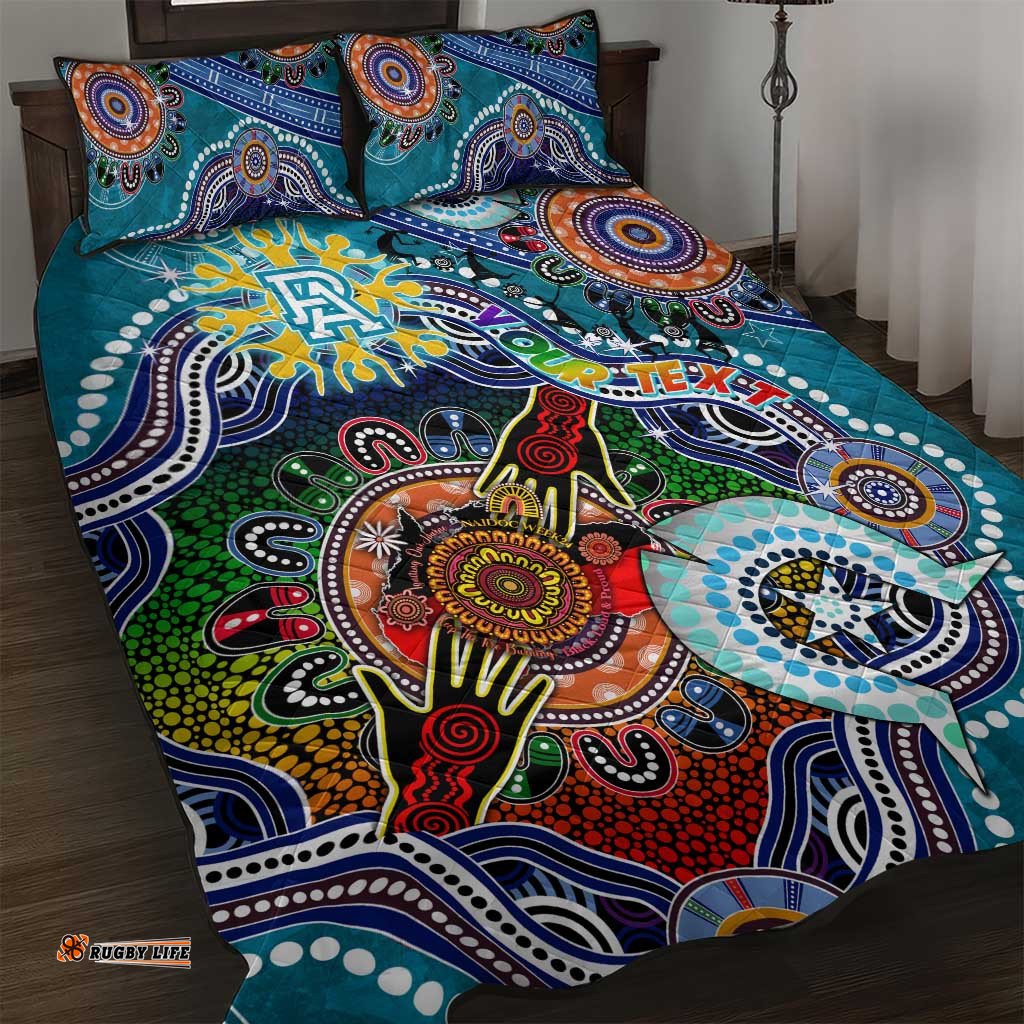 Custom NAIDOC Week 2024 Port Adelaide Power Quilt Bed Set Australia Aboriginal Dot Painting