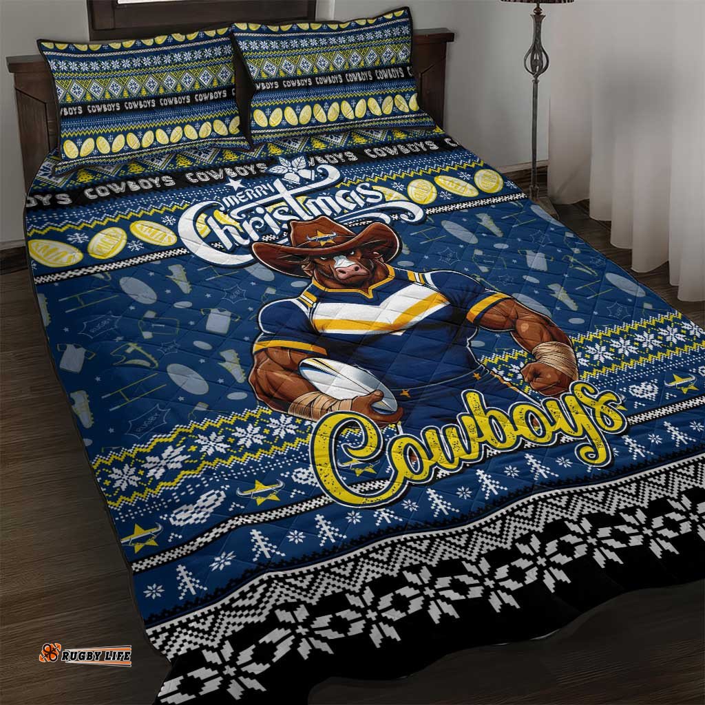 Cowboys Rugby Xmas Quilt Bed Set Australia NRL Mascot