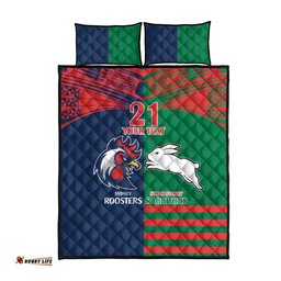Custom Roosters Rabbitohs Quilt Bed Set NRL Tribal Half Style