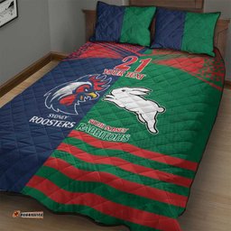 Custom Roosters Rabbitohs Quilt Bed Set NRL Tribal Half Style