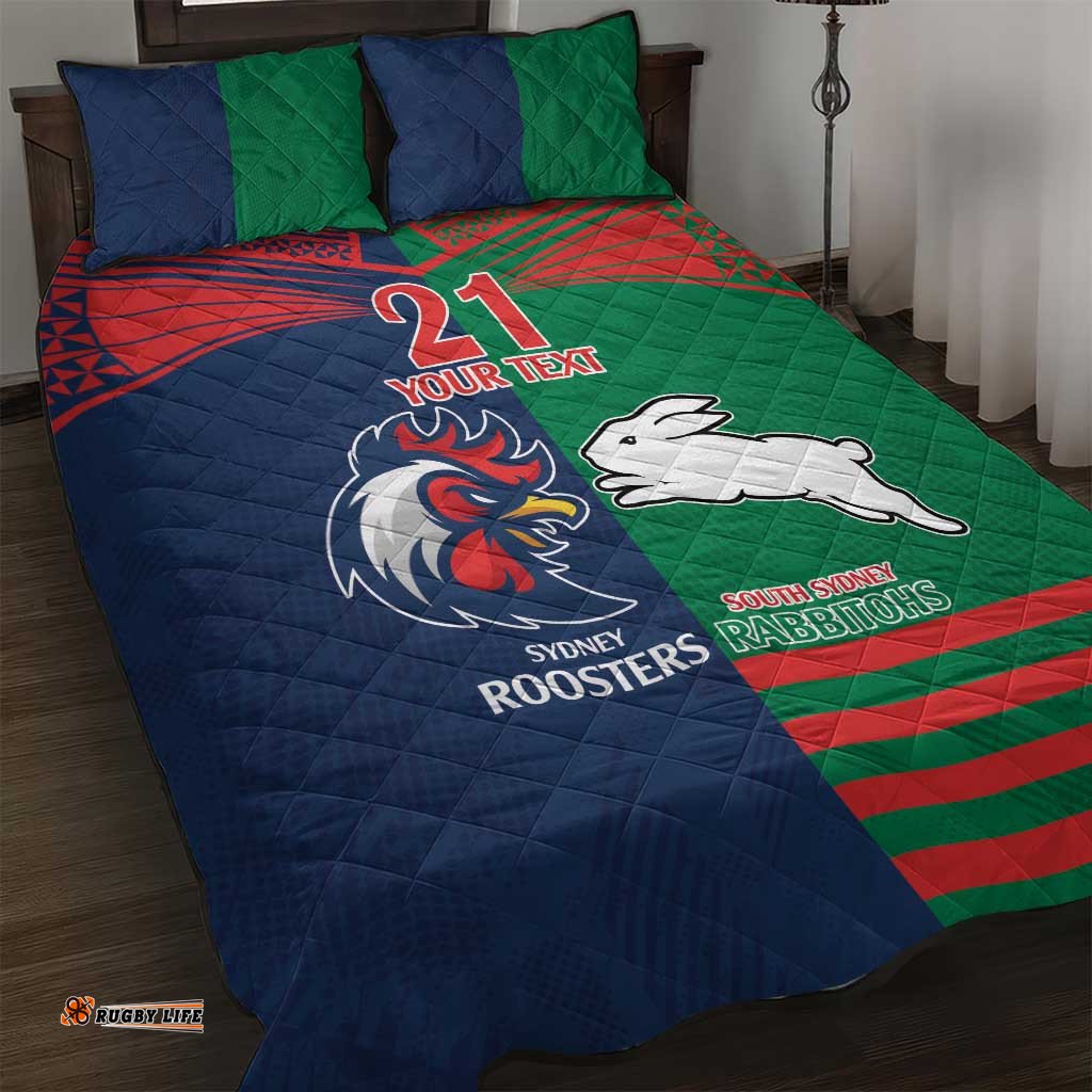 Custom Roosters Rabbitohs Quilt Bed Set NRL Tribal Half Style