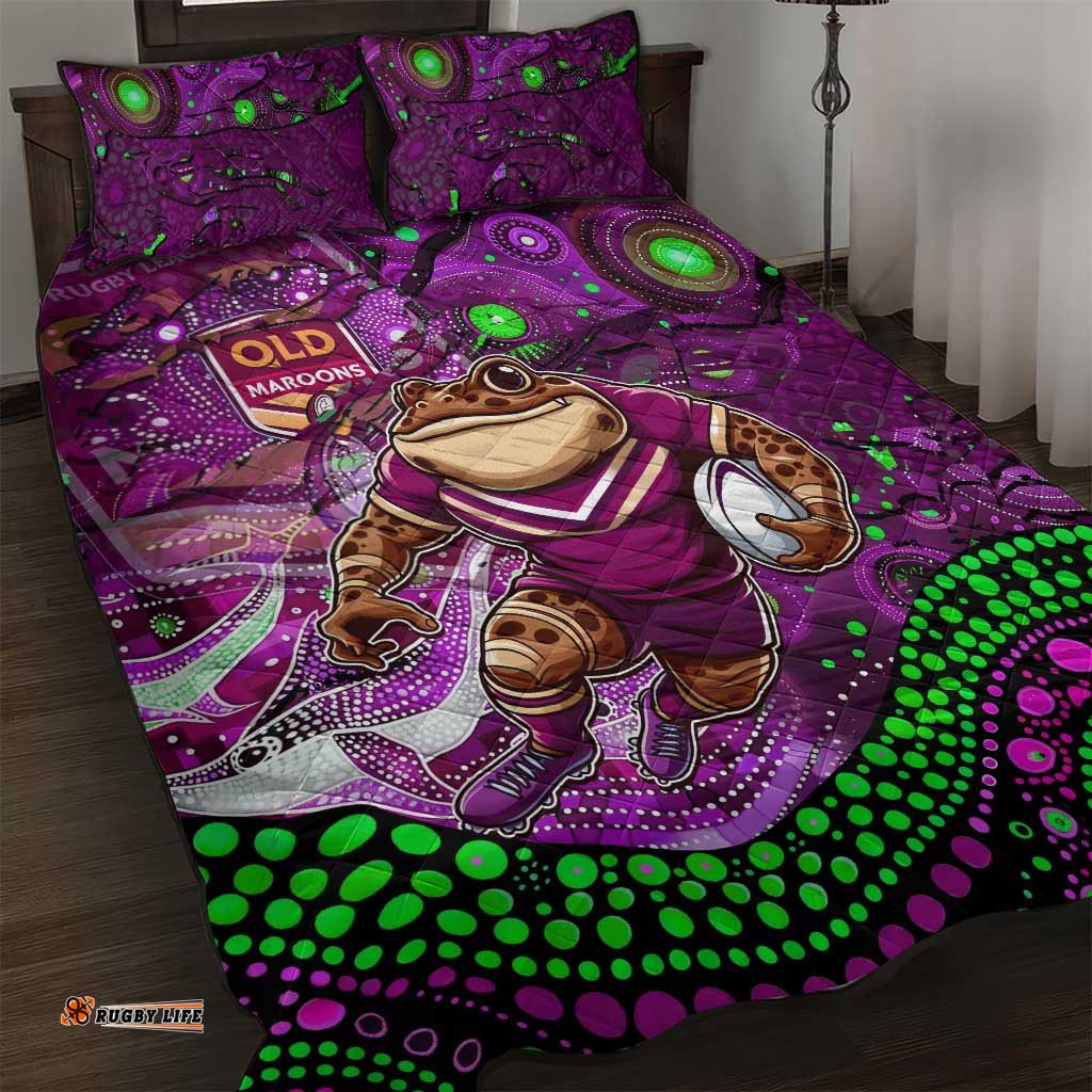 Personalised Mascot Queensland Maroons Rugby Quilt Bed Set Aboriginal Galaxy