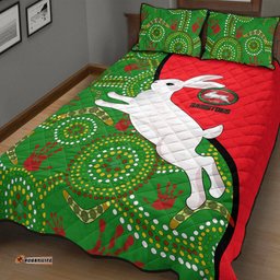 Australia Rabbitohs Quilt Bed Set NAIDOC Pattern With Rabbits 0