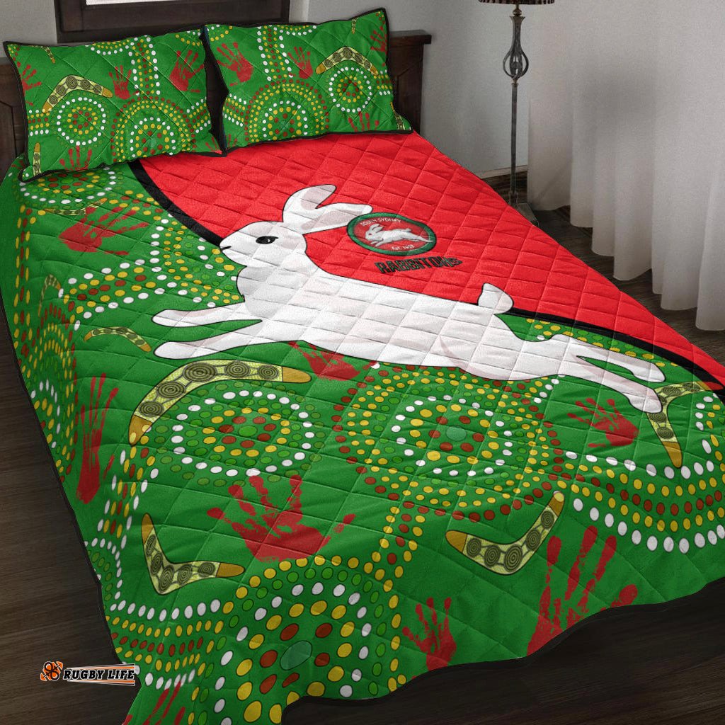 Australia Rabbitohs Quilt Bed Set NAIDOC Pattern With Rabbits 0