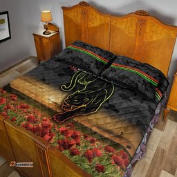 Penrith Panthers ANZAC Quilt Bed Set Poppy Flowers Vibes Black